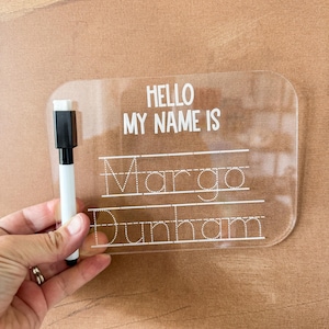 Personalized Name Tracing Board for Kids, Acrylic Dry Erase Sign, “Hello My Name Is”, Dry Erase Signs, On the Go Learning