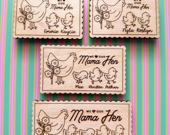 Imán de gallina, regalo personalizado para el Día de la Madre, regalo para mamá, pollitos, nombres personalizados para niños