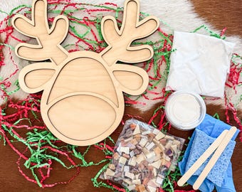 Kit de mosaico de reno para hacer tú mismo, manualidades para niños y adultos, mosaicos, manualidades navideñas