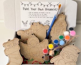 DIY Wooden Ornament Kit: Paint Your Own Christmas Ornaments - Set of 5