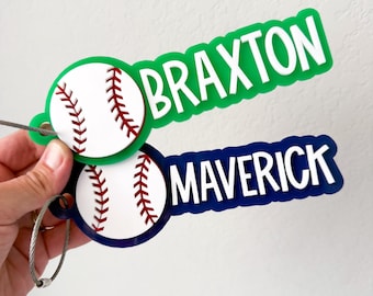 Etiqueta de acrílico personalizada para mochila de béisbol, etiqueta para bolsa deportiva