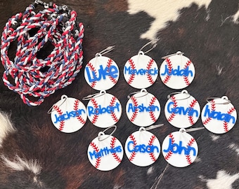 Llavero de béisbol acrílico personalizado, etiqueta para bolso con nombre personalizado