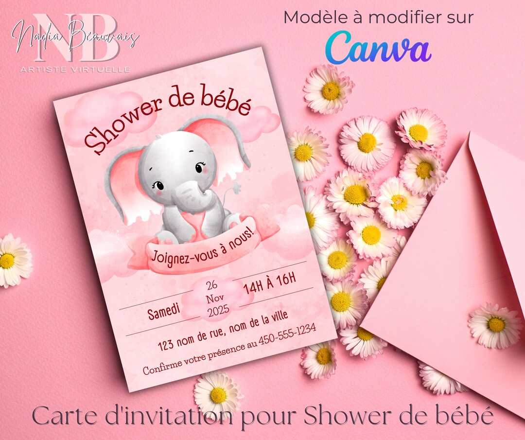 Invitation Card for Baby Shower in French, Customizable on Canva Etsy
