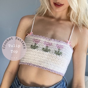 Crochet Summer Top Pattern - Flower Tank Top , Spring Tea Digital pattern
