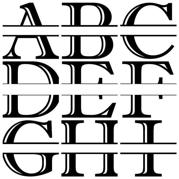 Full Alphabet Letter Split Monograms - Digital file with SVG and PNG file