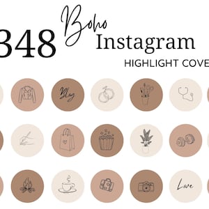 Puede incluir: Conjunto de 24 cubiertas de resaltado de Instagram de estilo boho con varias ilustraciones, que incluyen un corazón, una cámara, una taza de café, una maleta, una planta, una mancuerna, una bolsa de compras, un par de zapatos, un estetoscopio, un fuego, un anillo, una chaqueta, una huella de pata, un pincel, una copa de vino, una mano escribiendo y la palabra "Blog".