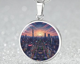 TOKYO JAPAN City Skyline Japanese Travel Round Acrylic Metal