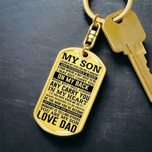 Custom Engraved Dog Tag Necklace, Son Keychain Gift for Son from Dad, Unique Military Graduation Present, Sentimental Birthday Gift for Son