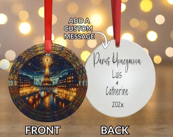Paris Eiffel Tower Ornament, NightLight, Stained Glass Style, France Christmas Tree Gift, European Travel Keepsake, Night City Skyline Decor