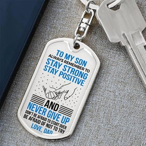 Son Keychain, Custom Engraved Dog Tag Necklace, Gift for Son from Dad, Unique Military Graduation Present, Sentimental Birthday Gift for Son