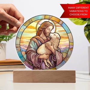 Jesus and His Sheep Stained Glass Style Plaque, Catholicism, Christian Merch, Unique Christmas Gifts for Family, Mom, Grandma, Birthday Gift