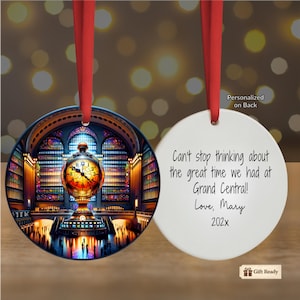 Grand Central Station Clock Ornament or LED Plaque • Stained Glass-Style NYC Art • New York Travel Keepsake Christmas Gift