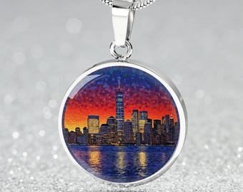 One World Trade Center Necklace, Stained Glass Style, Freedom