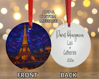 Paris Eiffel Tower Ornament, NightLight, Stained Glass Style, France Christmas Tree Gift, European Travel Keepsake, Night City Skyline Decor