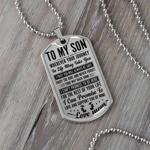 Custom Engraved Dog Tag Necklace, Gift for Son from Mom, Unique Military Graduation Present, Sentimental Birthday Gift for Son, S
