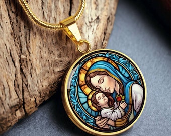 Personalized Virgin Mary & Baby Jesus Necklace, Mothers Day Gift, Grandma Necklace, Orthodox Christian, Mama Necklace, Great Grandma Gift