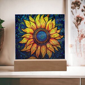 Sunflower Stained Glass Style Acrylic Square Plaque