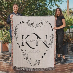 Personalized Monogram Family Name Blanket, Custom Initial Throw Blanket, Newlywed Gift, Family Established Design, Wedding Anniversary Gift
