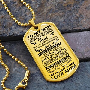 Custom Engraved Dog Tag Necklace, Gift for Son from Mom, Unique Military Graduation Present, Sentimental Birthday Gift for Son, Son Chain