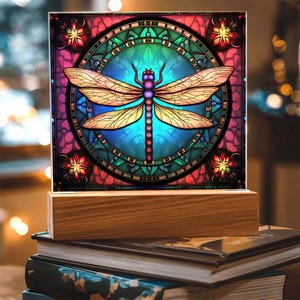 Dragonfly Nature Lover Gift, Stained Glass Style Dragonfly Night Light for Boys, Gift for Dad, Modern Farmhouse Decor, Farmhouse Wall Decor