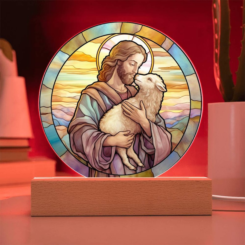 Jesus and His Sheep Stained Glass Style Plaque Catholic, Christian ...