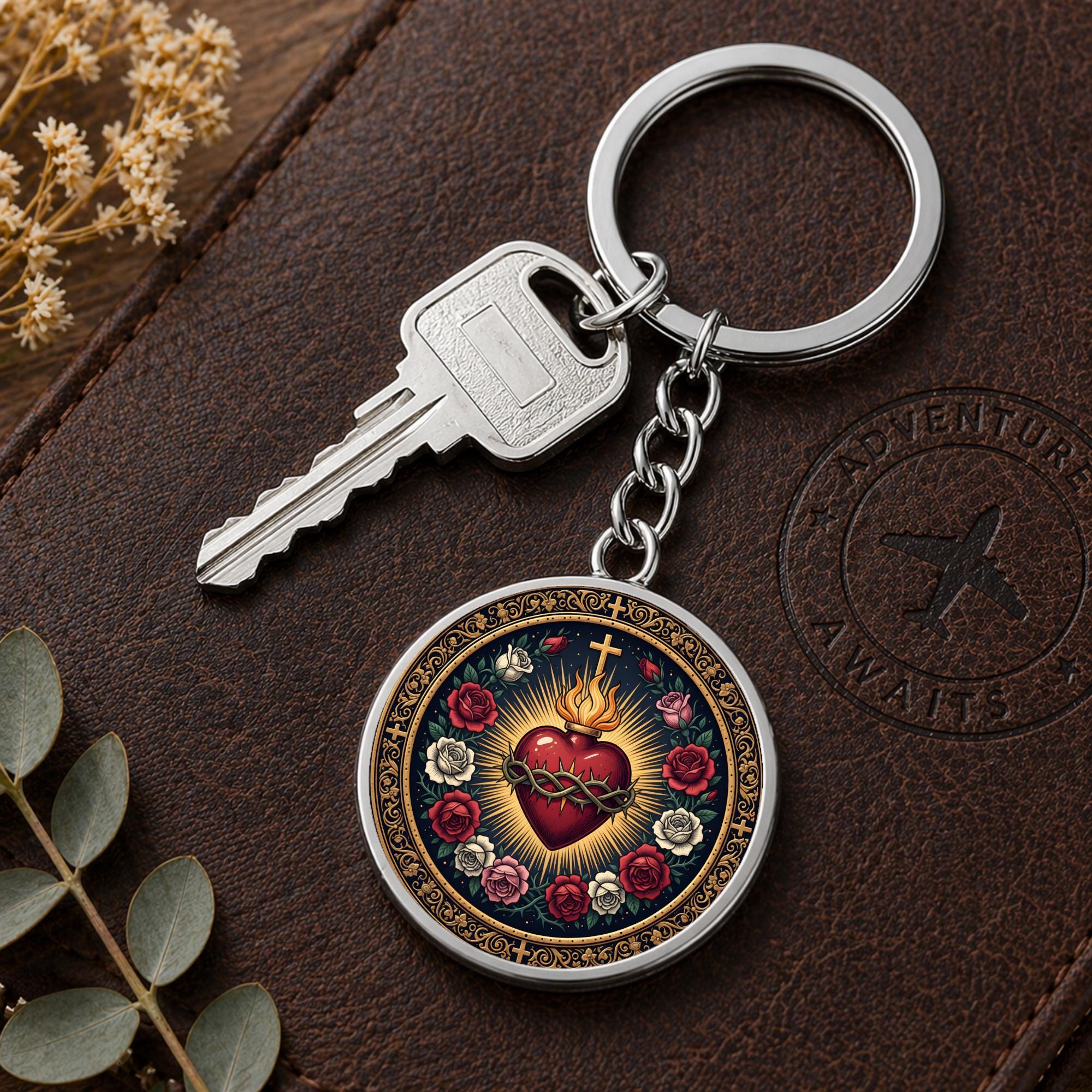 Sacred Key Chain Sacred Heart of Jesus Necklace or Keychain, Catholic Necklace for Women ...