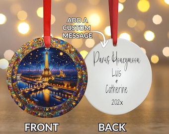 Paris Eiffel Tower Ornament, NightLight, Stained Glass Style, France Christmas Tree Gift, European Travel Keepsake, Night City Skyline Decor