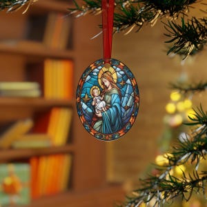 Orthodox Catholic Stained Glass Ornament, Virgin Mary and Baby Jesus Statue, Catholic Decor, Catholic Christmas, Suncatcher, Religious Gift