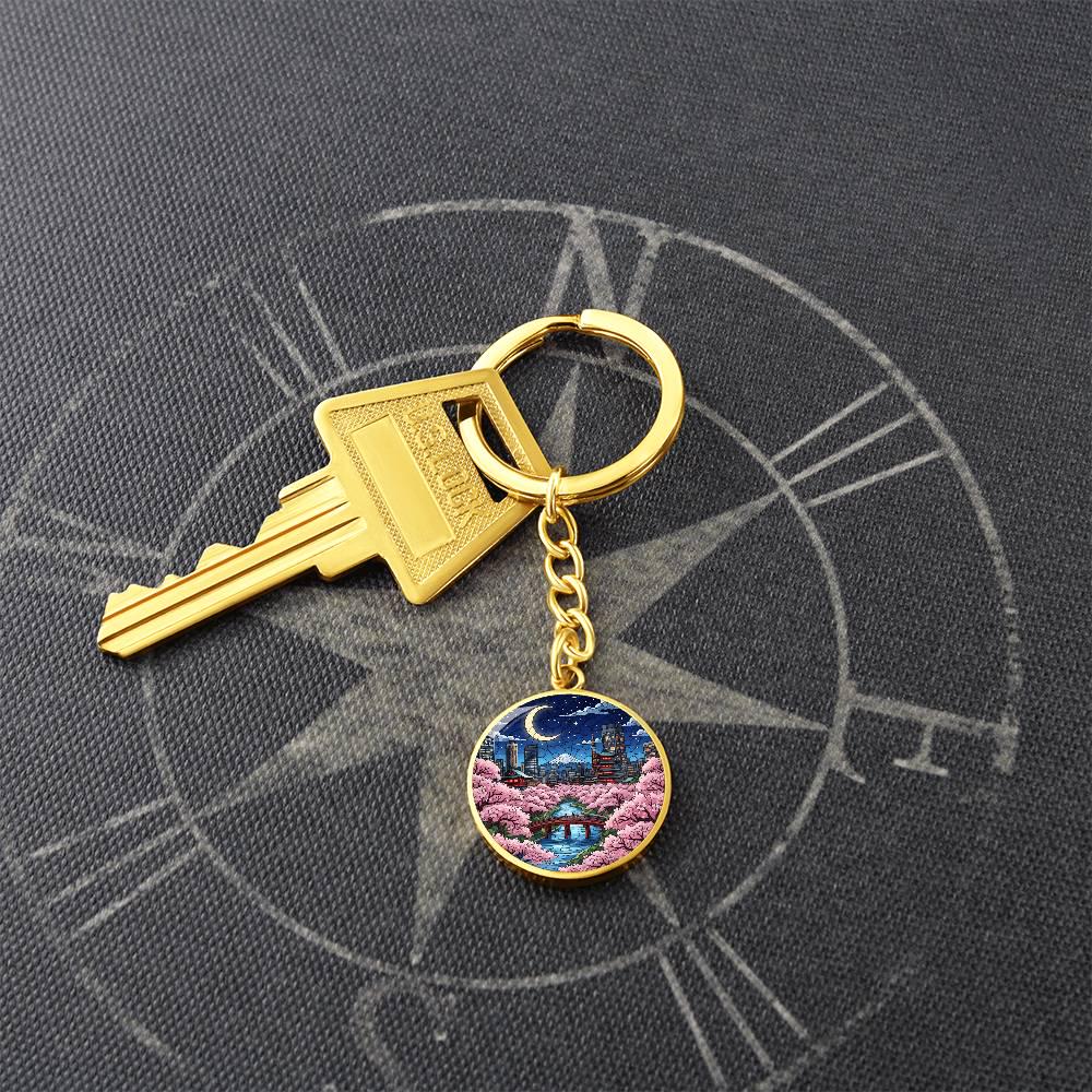 Tokyo Japan Necklace or Keychain, Stained Glass Style, Cherry