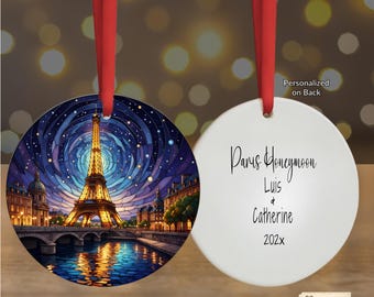 Paris Eiffel Tower Ornament, NightLight, Stained Glass Style, France Christmas Tree Gift, European Travel Keepsake, Night City Skyline Decor