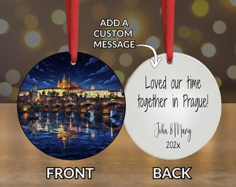 Charles Bridge Prague Ornament or LED Plaque – Stained Glass Style Prague Travel Gift, Prague Home Decor Keepsake, Czech Republic Souvenir