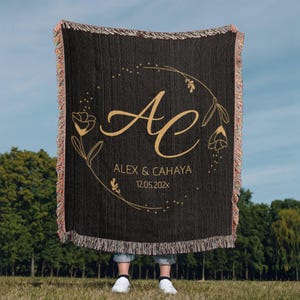 Personalized Monogram Family Name Blanket, Custom Initial Throw Blanket, Newlywed Gift, Family Established Design, Wedding Anniversary Gift