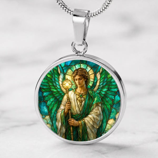 Archangel Raphael Necklace, Saint Raphael Healing Gift for Recovery, Christian Angel Jewelry with Optional Engraving