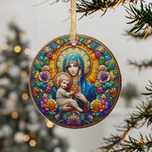 Christian Ornaments, Catholic Ornament, Blessed Virgin Mary and Baby Jesus Stained Glass Style Ornament, Suncatcher, Christmas Ornaments