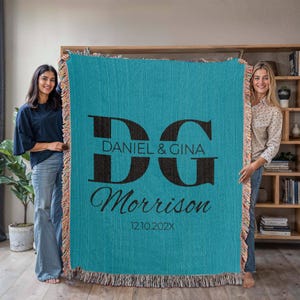 Personalized Monogram Family Name Blanket, Custom Initial Throw Blanket, Newlywed Gift, Family Established Design, Wedding Anniversary Gift