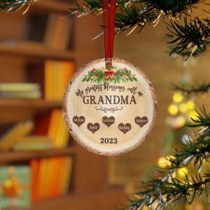 Grandma Blessings Metal Ornaments | Gift for Grandma, Grandparent Ornament, Grandkids Names, Grandma Ornament, Gift from Grandkids