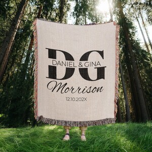 Personalized Monogram Family Name Blanket, Custom Initial Throw Blanket, Newlywed Gift, Family Established Design, Wedding Anniversary Gift