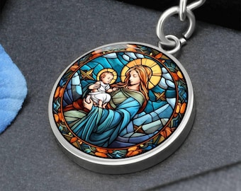 聖母マリアとイエスの聖像：ステンドグラス風クリスマスオーナメント