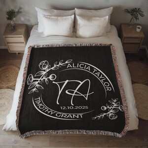 Personalized Monogram Family Name Blanket, Custom Initial Throw Blanket, Newlywed Gift, Family Established Design, Wedding Anniversary Gift