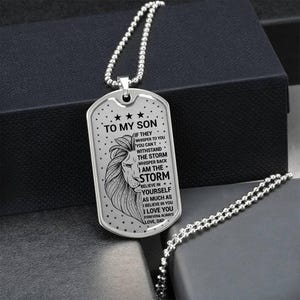Custom Engraved Dog Tag Necklace, Son Keychain, Gift for Son from Dad, Unique Military Graduation Present, Sentimental Birthday Gift for Son