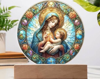 Virgin Mary and Baby Jesus Christ, Stained Glass, Home Decor