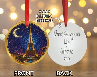 Paris Eiffel Tower Ornament, NightLight, Stained Glass Style, France Christmas Tree Gift, European Travel Keepsake, Night City Skyline Decor