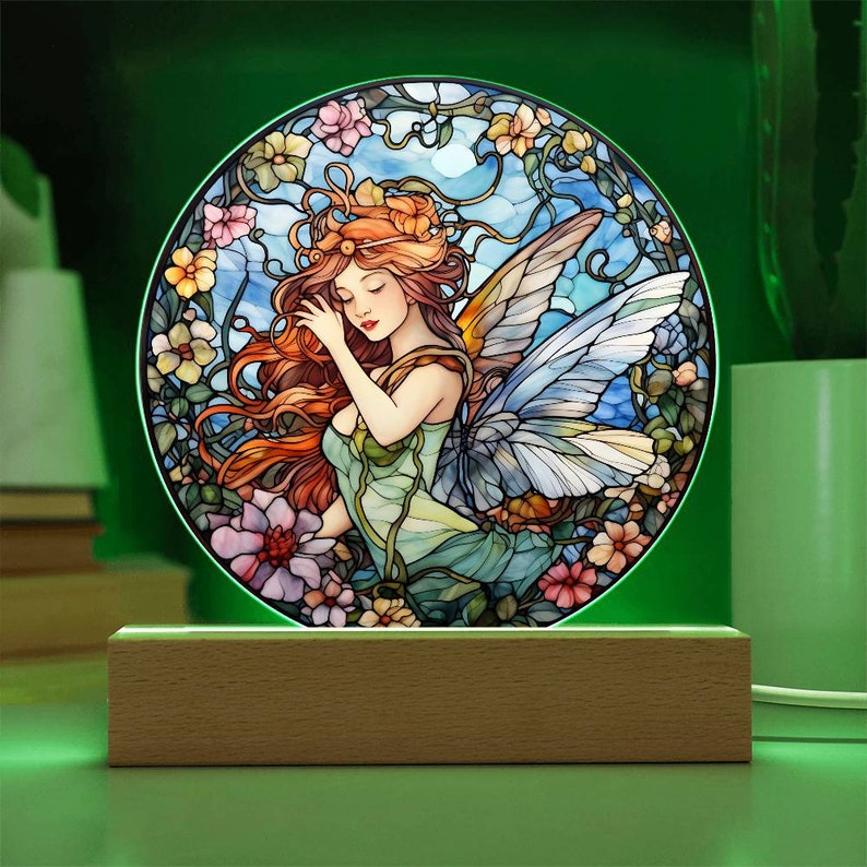 Fairy Stained Glass Style Custom Night Light Personalized Gifts, Name Plate, Night Light, Night