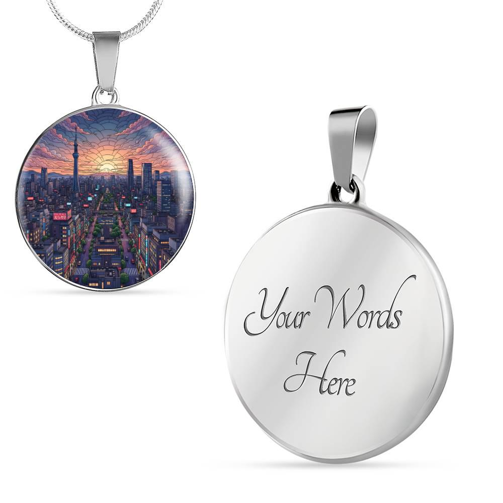 Tokyo Japan Skyline Necklace or Keychain, Stained Glass Style