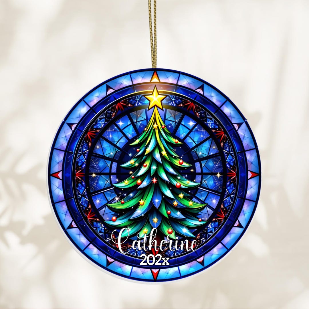 Personalized Stained Glass Christmas Ornament 2025, Custom Name Holiday ...