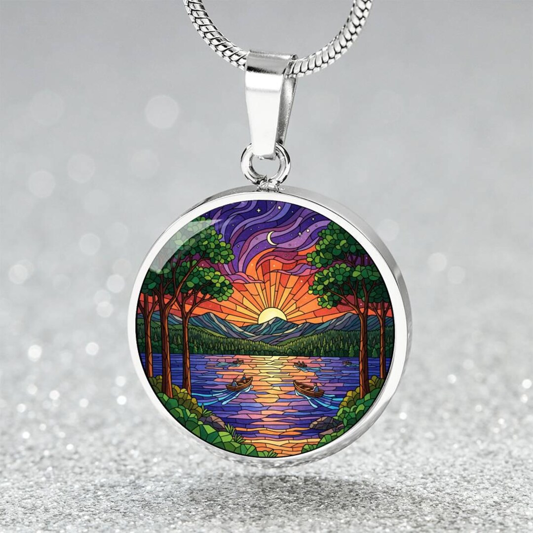 Lake George Necklace or Keychain, Stained Glass Style, Adirondacks