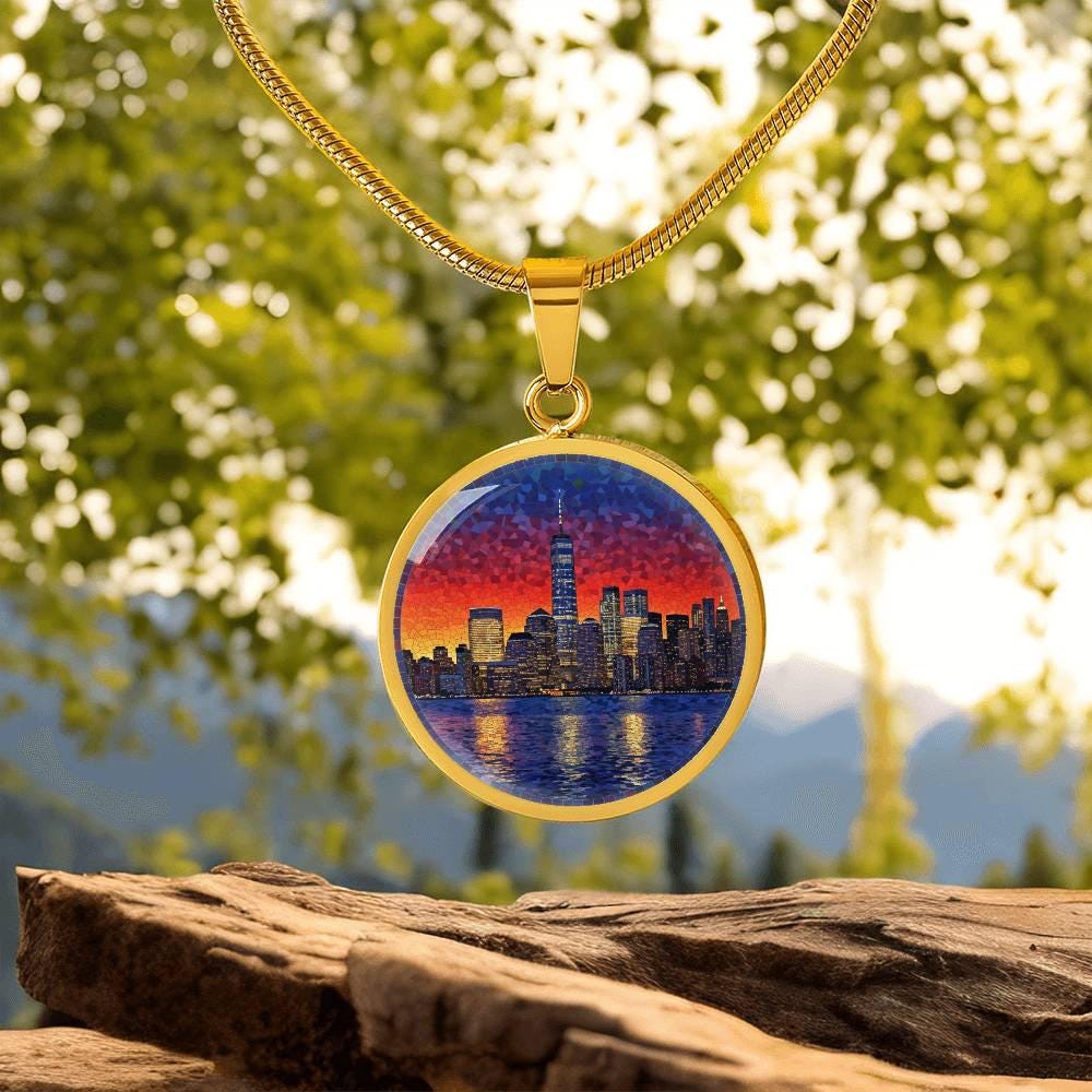 One World Trade Center Necklace, Stained Glass Style, Freedom