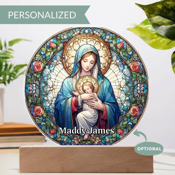 Mary and Baby Jesus Stained Glass Style Plaque, Orthodox Christian, Stainglass, Religious Gift, Stained Glass Baby Jesus, Stainedglass Decor