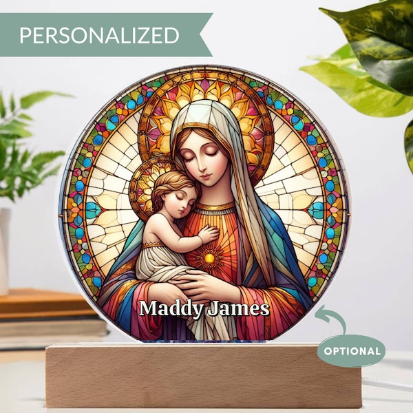 Mary and Baby Jesus Stained Glass Style Plaque, Orthodox Christian, Stainglass, Religious Gift, Stained Glass Baby Jesus, Stainedglass Decor