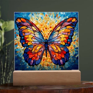 Faux Stained Glass Butterfly Suncatcher Acrylic Plaque, Mothers Day Gifts, Butterfly Nightlight, Gift for Friend, Custom Stained Glass